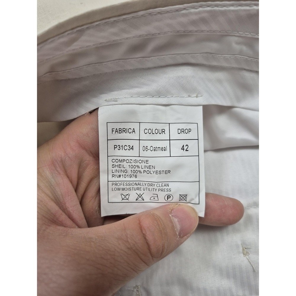 Giorgio Inserti Dress Pants Mens 42x34 Beige Oatmeal Linen Pleated Straight NWT - Picture 6 of 14